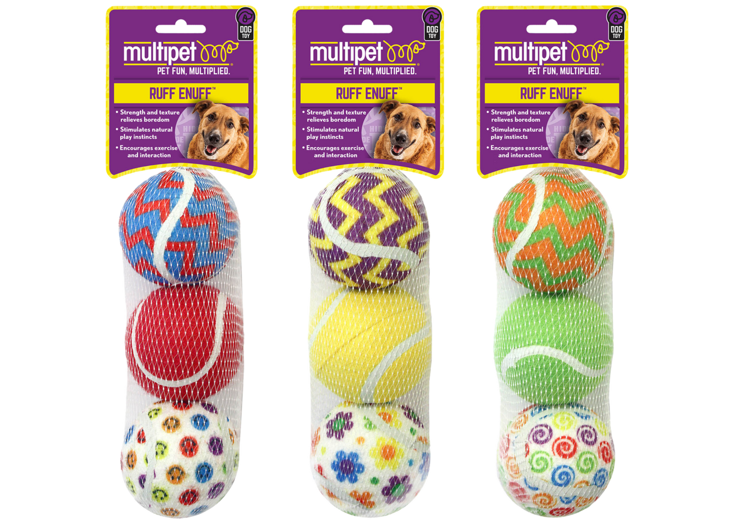 Multipet Tennis Ball 3-Pack - Assorted Designs