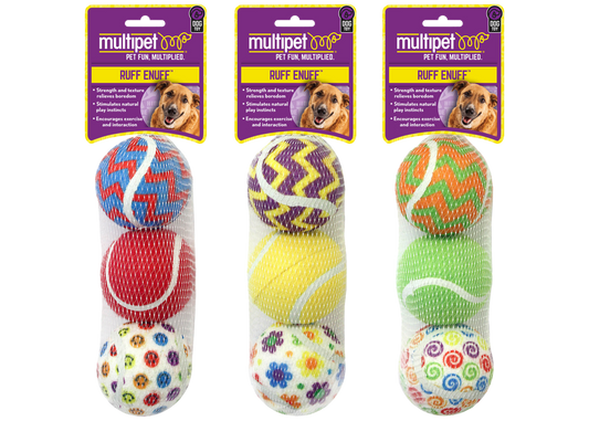 Multipet Tennis Ball 3-Pack - Assorted Designs