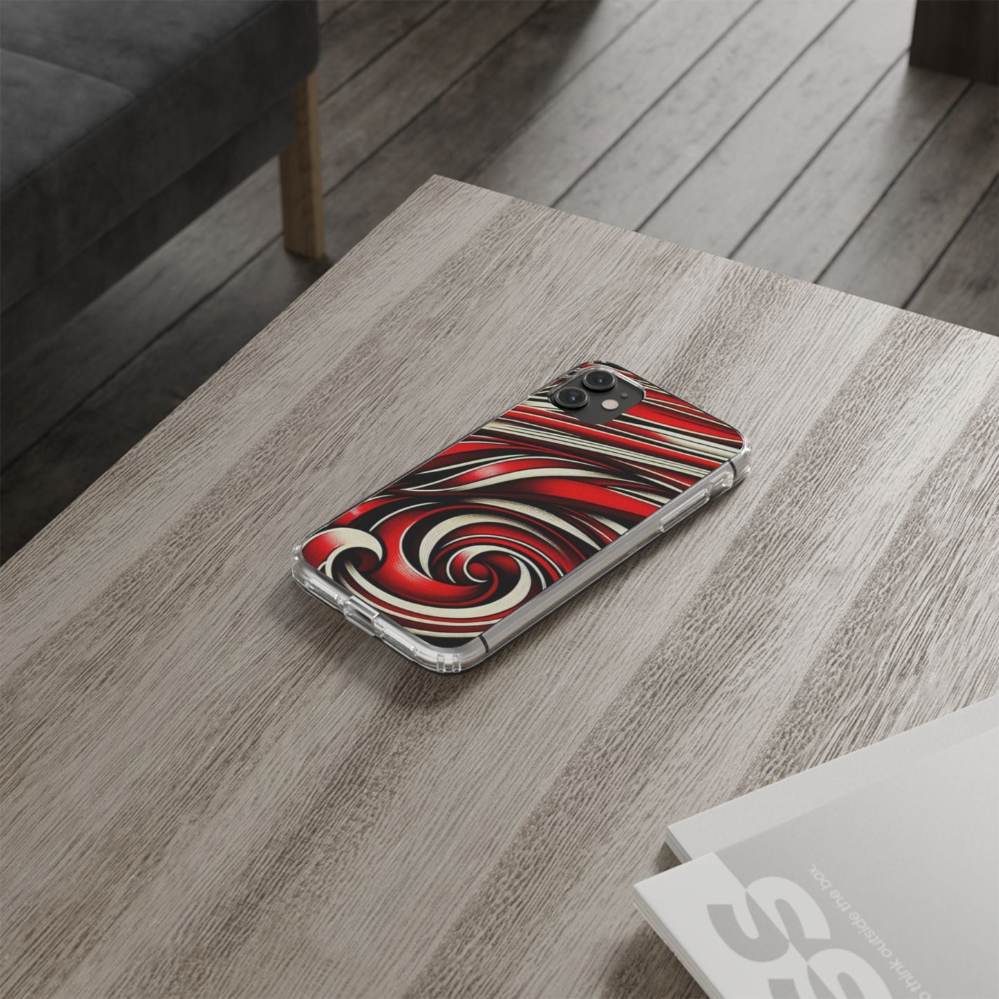 Red & White Swirl Abstract Clear Phone Case