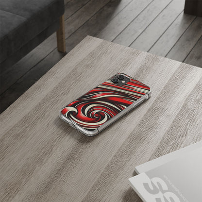 Red & White Swirl Abstract Clear Phone Case