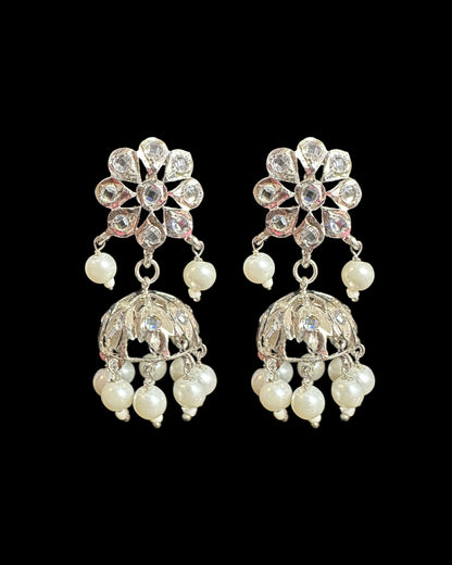 DER753 silver plated jhumka in flower tops ( READY TO SHIP)