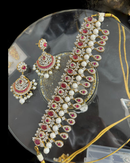 BR492 AMITA bridal set in ruby ( SHIPS IN 4 WEEKS )