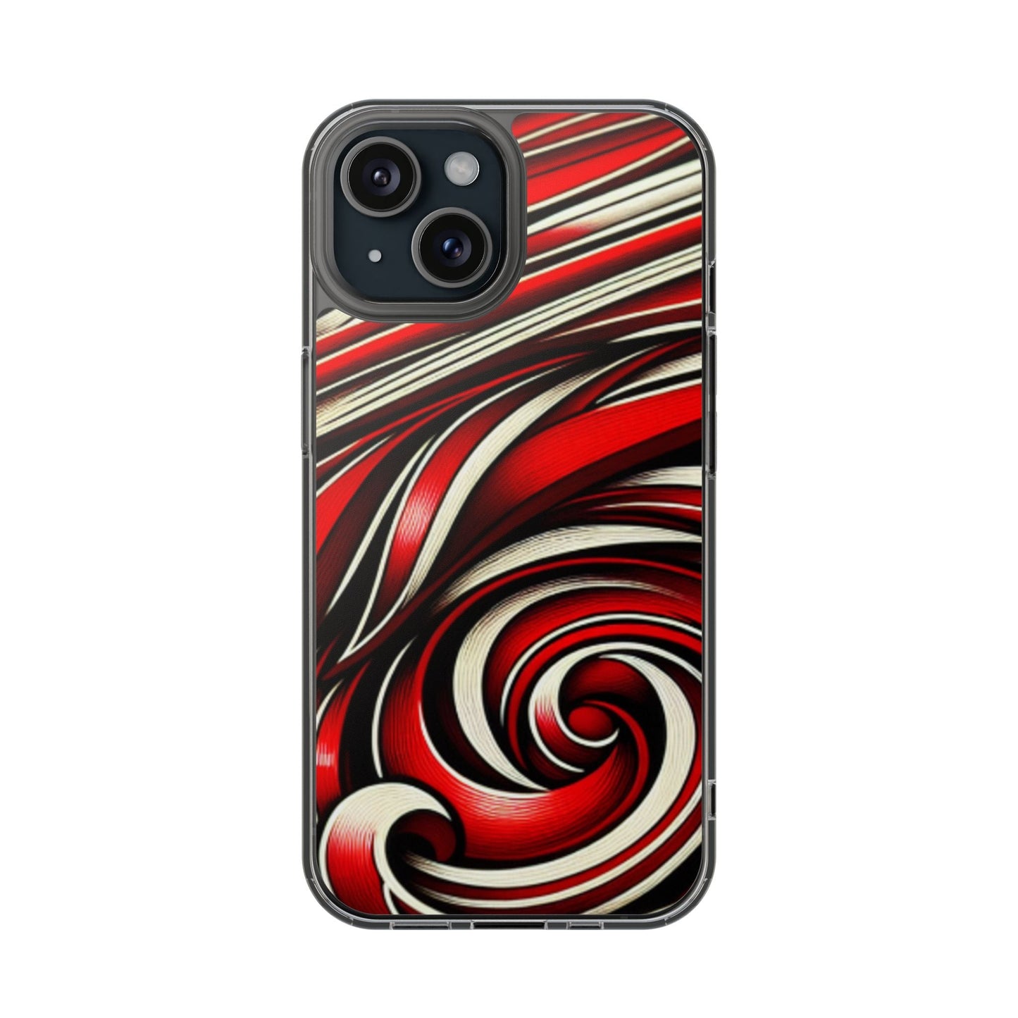 Red & White Swirl Abstract Clear Phone Case