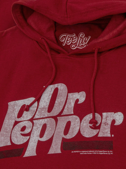 Dr Pepper Distressed Logo Pullover Hooded Sweatshirt - Red