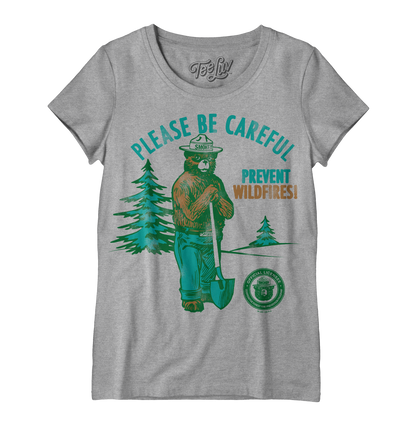 Smokey Bear Please Be Careful Prevent Wildfires  Women's Scoopneck T-Shirt - Gray