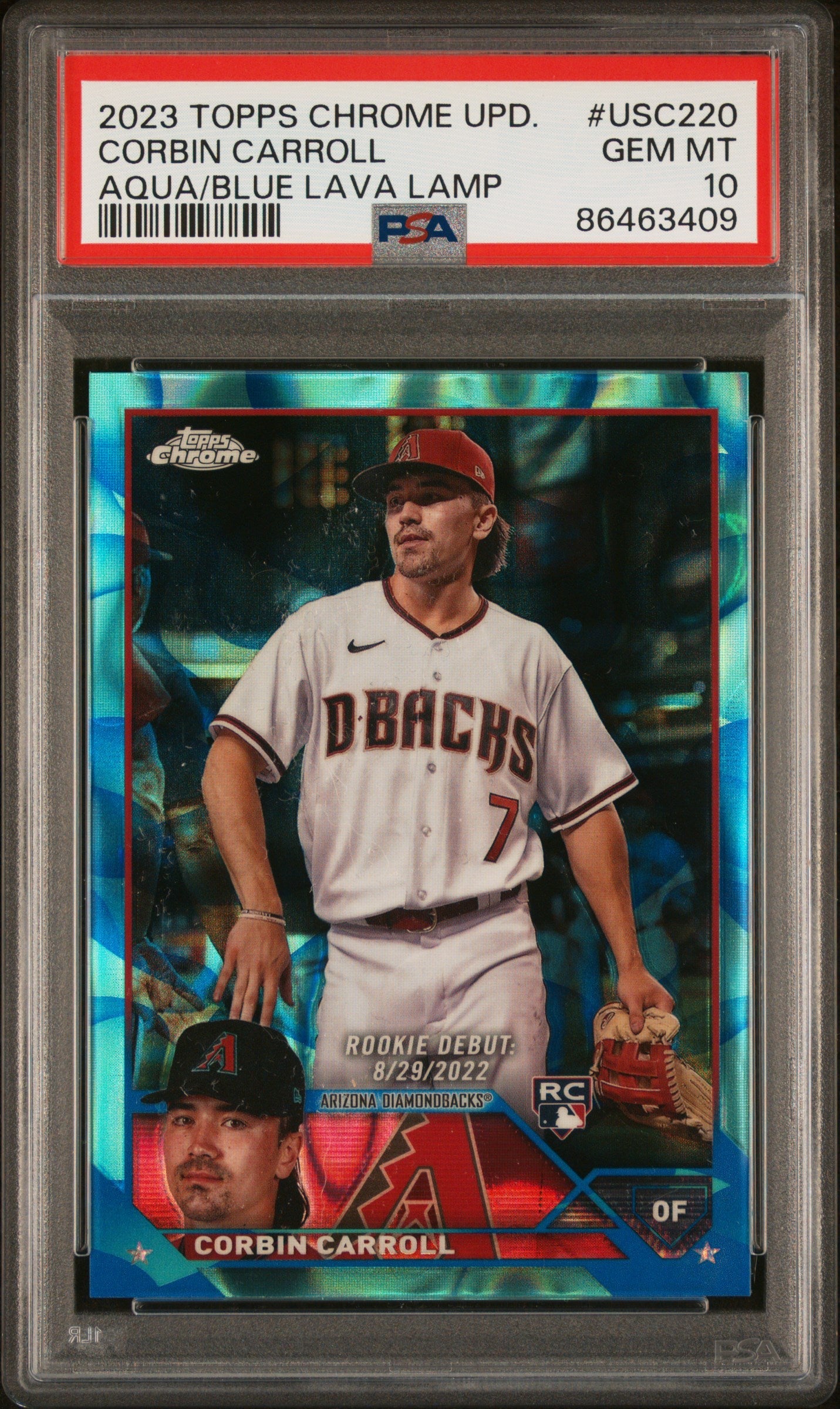 Graded 2023 Topps Chrome Update Corbin Carroll #USC220 Aqua/Blue Lava Lamp #/175 Rookie RC Baseball Card PSA 10 Gem Mint