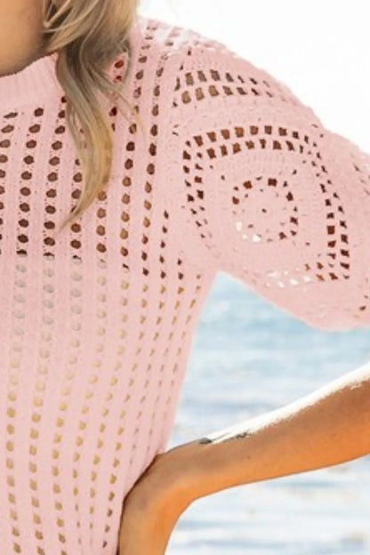 BiBi Crochet Knit Cover Up With Puff Sleeves