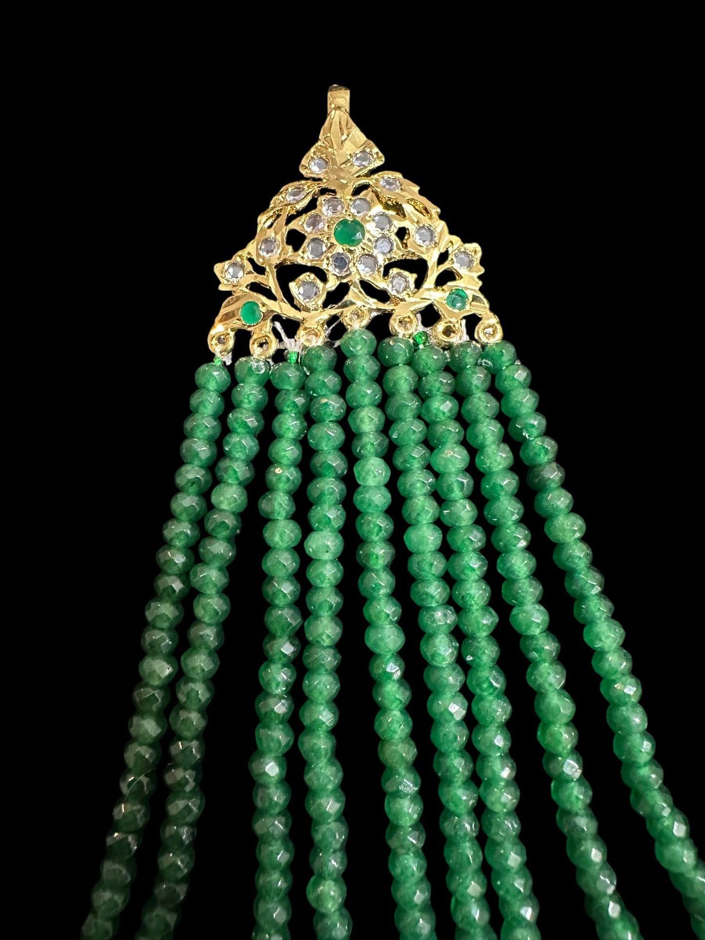 JTK7 Abira jhoomar and tika in green beads  ( READY TO SHIP  )