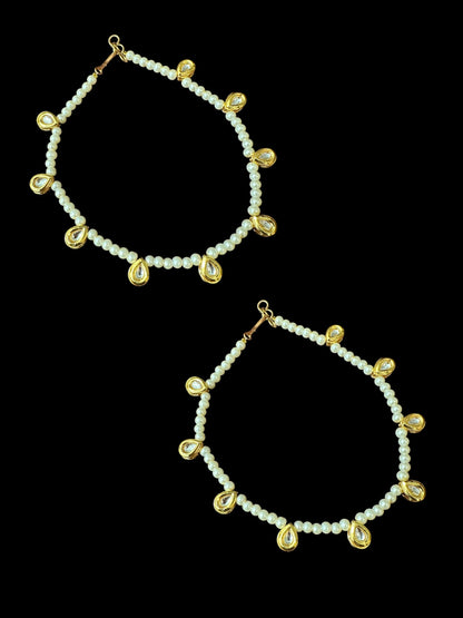 Kundan and peach beads anklets ( READY TO SHIP )