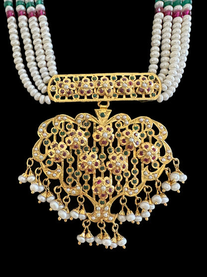 Rani haar in ruby emerald with fresh water pearls - gold plated silver ( READY TO SHIP )