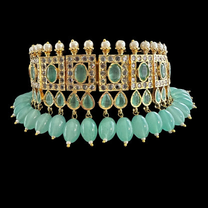 C506 Gauhar hyderabadi choker in mint blue ( READY TO SHIP )