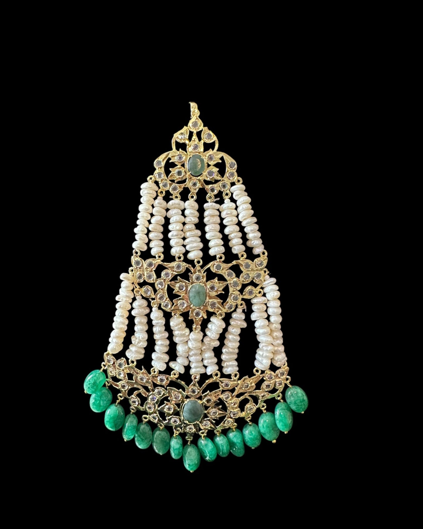 BR482 Insia Hyderabadi bridal set in emeralds with fresh water pearls ( READY TO SHIP )