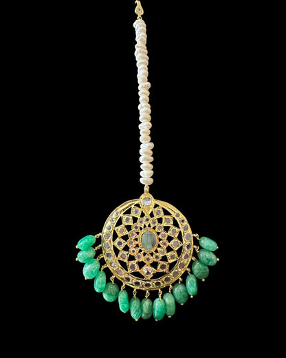 BR482 Insia Hyderabadi bridal set in emeralds with fresh water pearls ( READY TO SHIP )