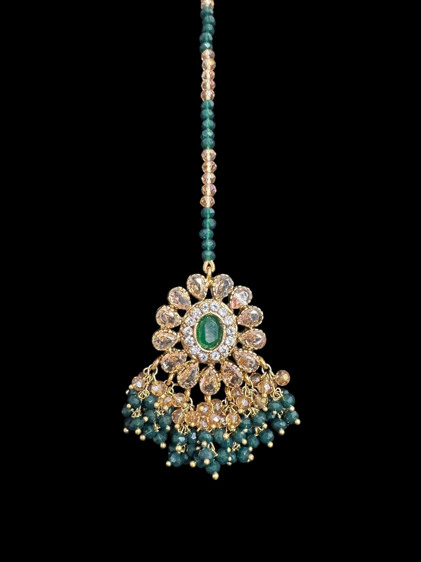 BR496 Faiza bridal set in emerald ,champagne combination  ( SHIPS IN 4 WEEKS )