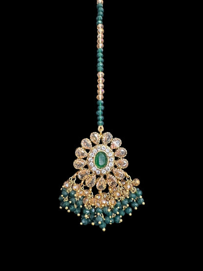 BR496 Faiza bridal set in emerald ,champagne combination  ( SHIPS IN 4 WEEKS )