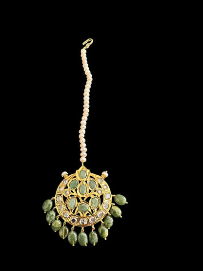 JTK11 Insha hyderabadi jhoomar tika in emeralds and fresh water pearls ( READY TO SHIP )