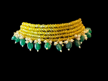 C323 beads choker yellow  with green beads ( SHIPS IN 2 WEEKS )