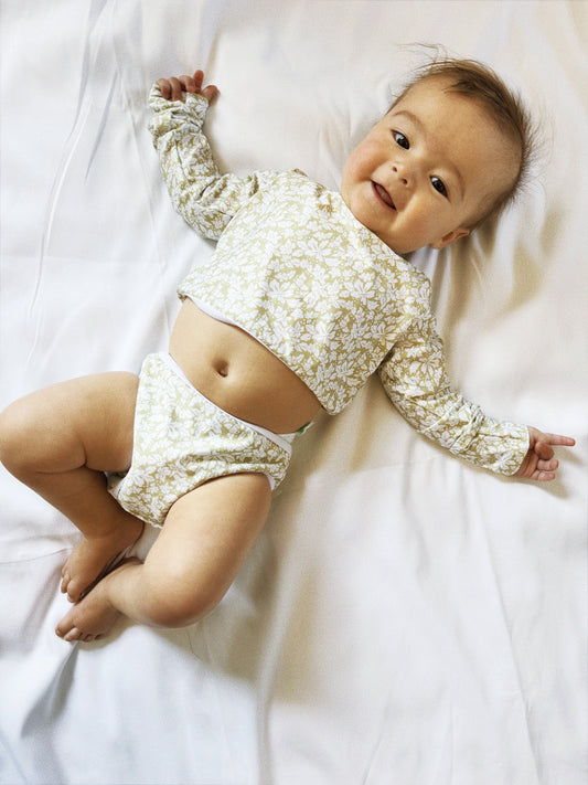 Stevie Two Piece Kids Swimsuit - Green Hibiscus