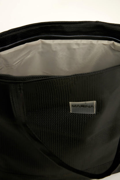 Black Faux Leather Beach Bag with Zipper CA2502-1