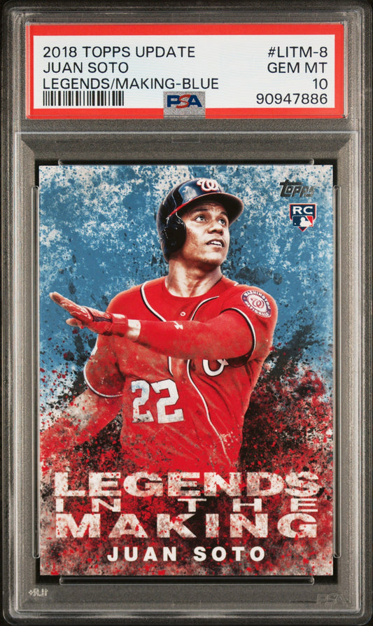 Graded 2018 Topps Update Juan Soto #LITM8 Legends in the Making Blue Rookie RC Baseball Card PSA 10 Gem Mint