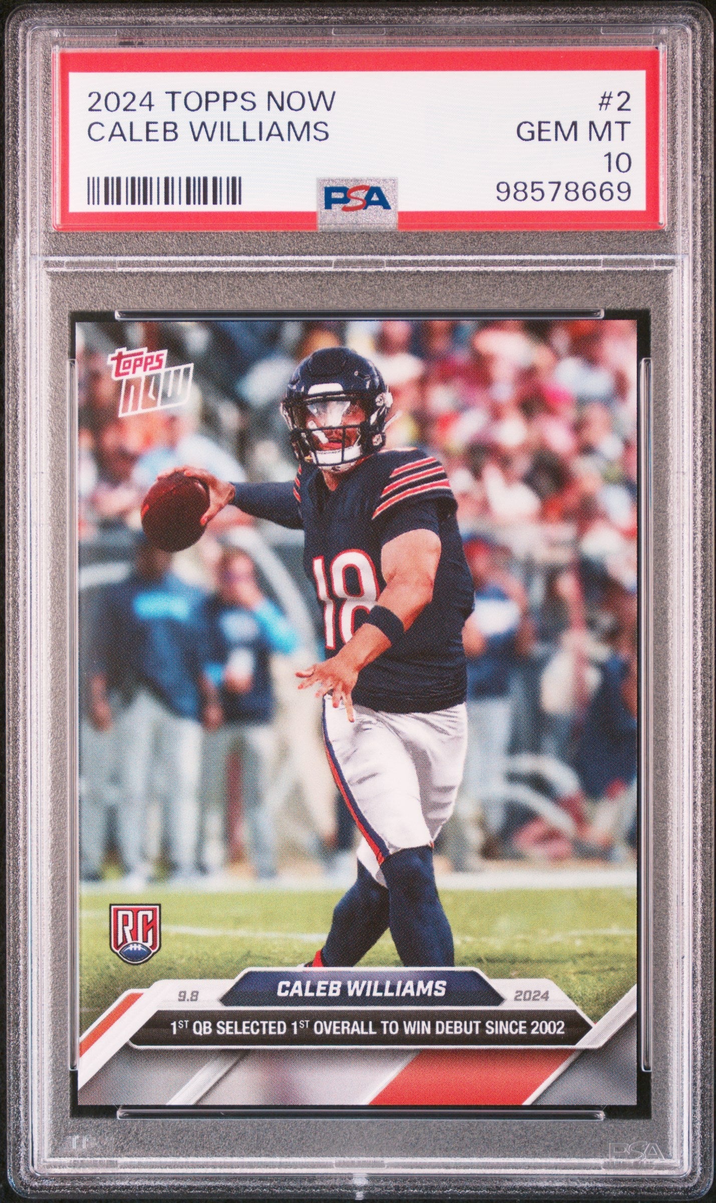 Graded 2024 Topps Now Caleb Williams #2 Rookie RC Football Card PSA 10 Gem Mint