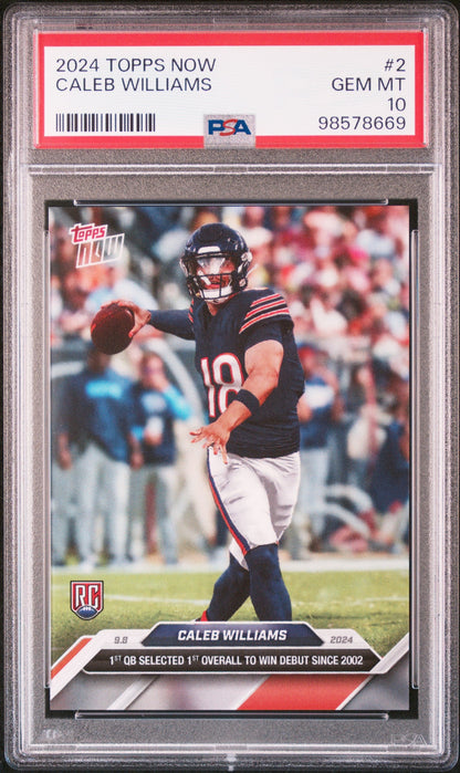 Graded 2024 Topps Now Caleb Williams #2 Rookie RC Football Card PSA 10 Gem Mint