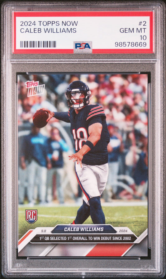 Graded 2024 Topps Now Caleb Williams #2 Rookie RC Football Card PSA 10 Gem Mint