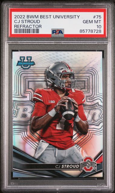 Graded 2022 Bowman Best University CJ Stroud #75 Refractor Rookie RC Football Card PSA 10 Gem Mint