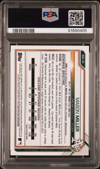 Graded 2021 Topps Bowman Draft Mason Miller #BDC85 Chrome Rookie RC Baseball Card PSA 10 Gem Mint