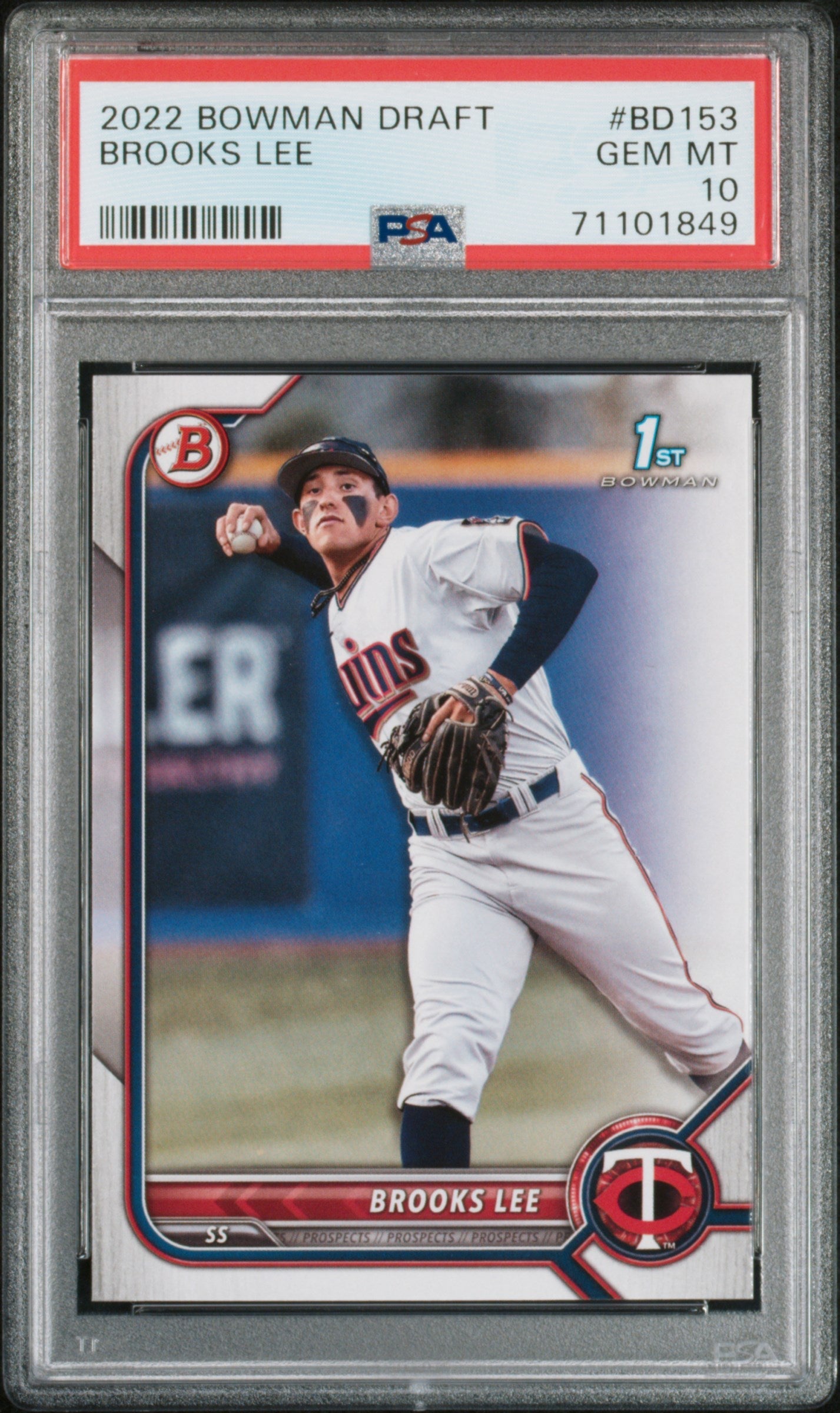Graded 2022 Topps Bowman Draft Brooks Lee #BD153 Rookie RC Baseball Card PSA 10 Gem Mint