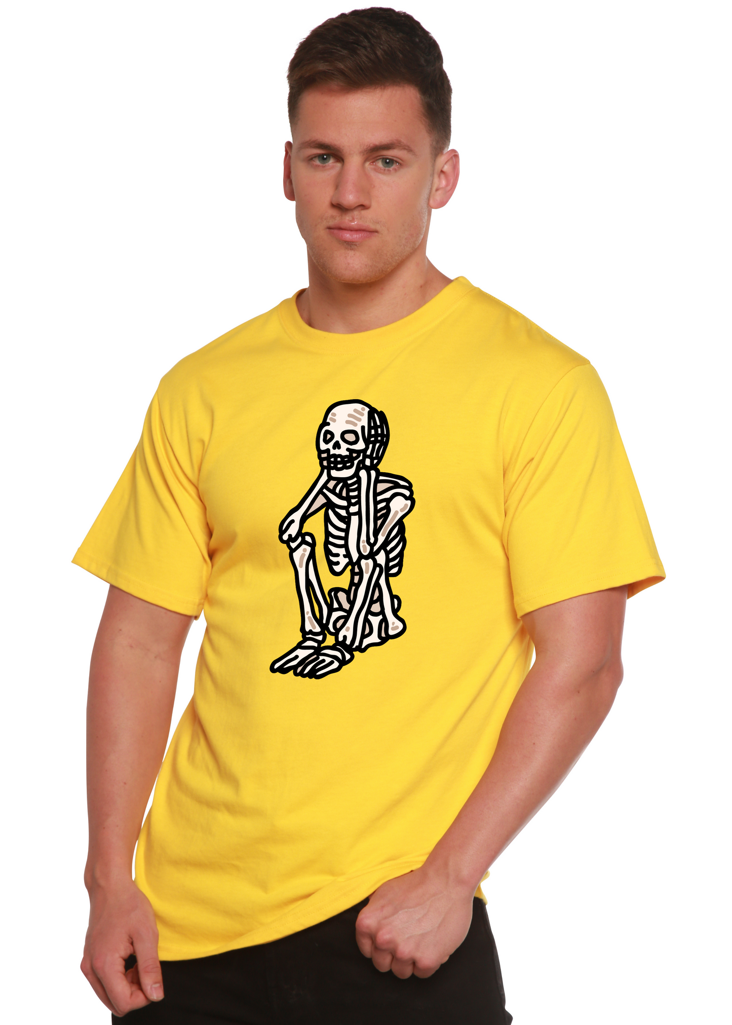 Sad Skeleton Halloween Unisex Bamboo Viscose/Organic Cotton Short Sleeve Graphic T-Shirt