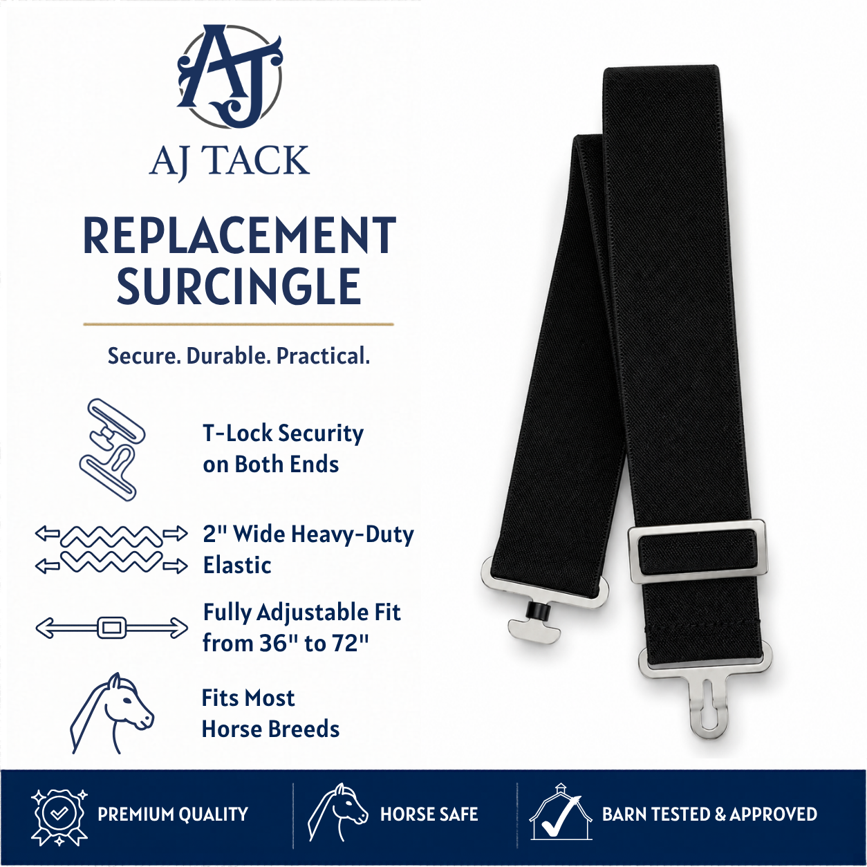 AJ Tack Replacement Surcingle for Horse Blankets, Adjustable Elastic