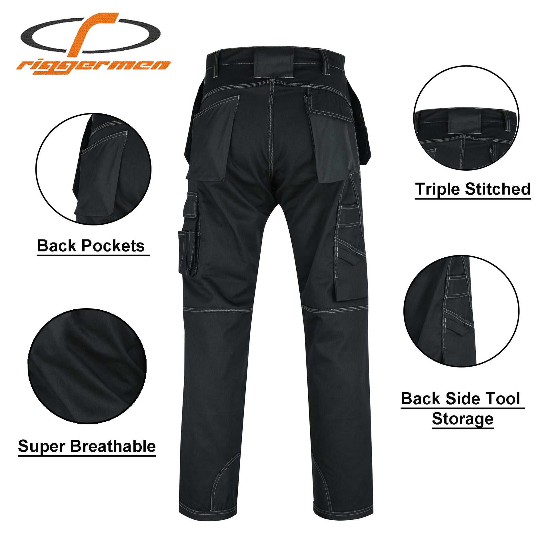 Riggermen Mens Work Pants Lightweight Cargo Tactical Trouser with Holster Pockets Relaxed Fit Safety Pants for Construction - Triathlete Store