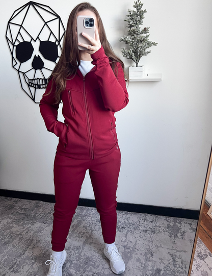 Rest Day Zip Up Sweatshirt | Dark Red