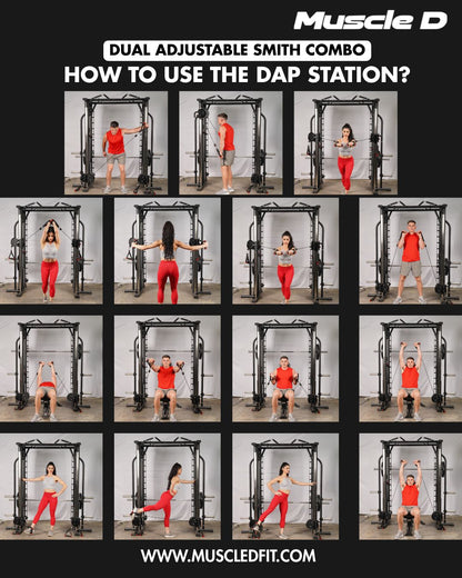 Muscle D Fitness Dual Adjustable Pulley Smith Combo – Full Body Trainer