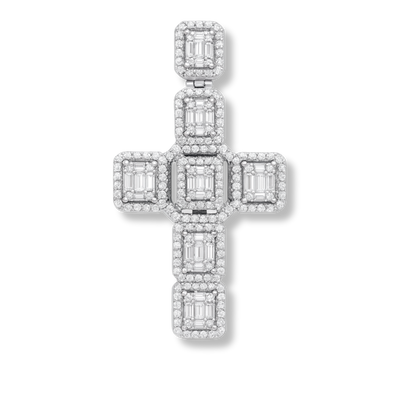 Men's 2" Large Baguette Cross Pendant CZ Solid Real 925 Sterling Silver