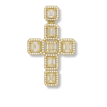 Men's 2" Large Baguette Cross Pendant CZ Solid Real 925 Sterling Silver