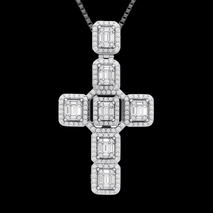 Men's 2" Large Baguette Cross Pendant CZ Solid Real 925 Sterling Silver