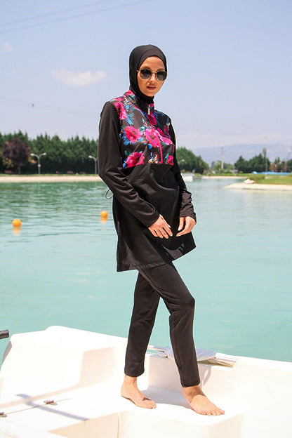 Woven Black Burkini Modest Swimwear M2268