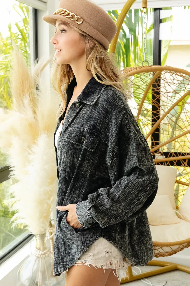 Vintage Washed Wrinkle Gauze Shacket