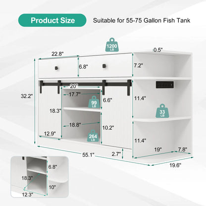 55–75 Gallon Multi-Tier Aquarium & Terrarium Stand with Built-In Power Hub & LED Lighting (55" W)