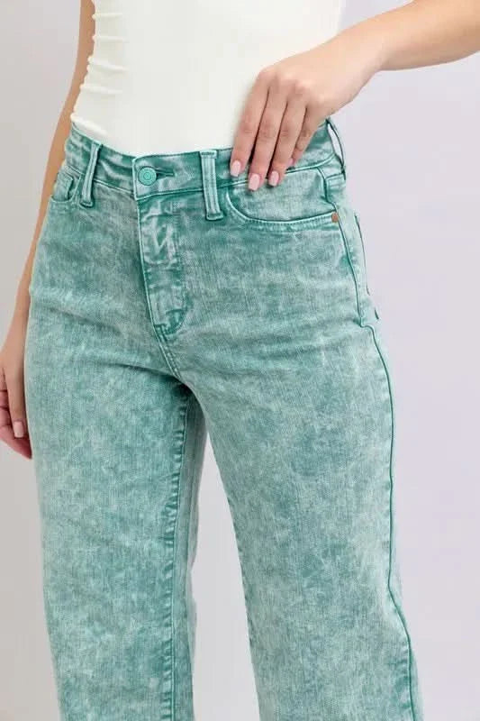 Judy Blue Full Size High Waist Garment Dyed Raw Hem Dad Jean