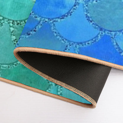 Turquoise Green And BLue Watercolor Mermaid Scales Bath Mat