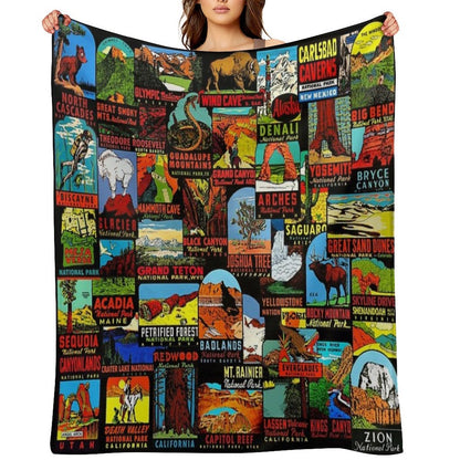American National Parks Vintage Travel Decal Bomb Throw Blanket