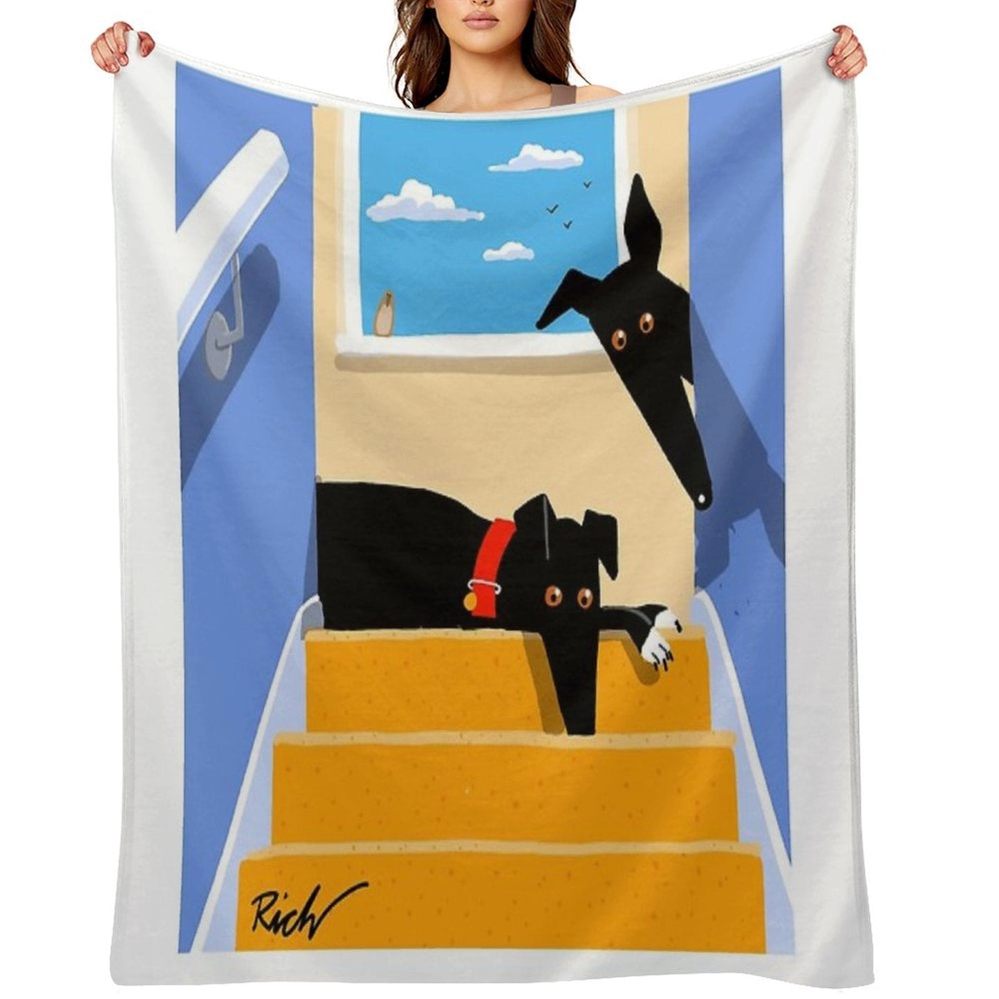 The Hounds at The Top of The Stairs Throw Blanket