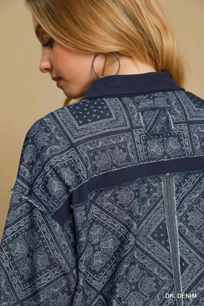 Garden Naked Paisley Print Denim Shirt Jacket