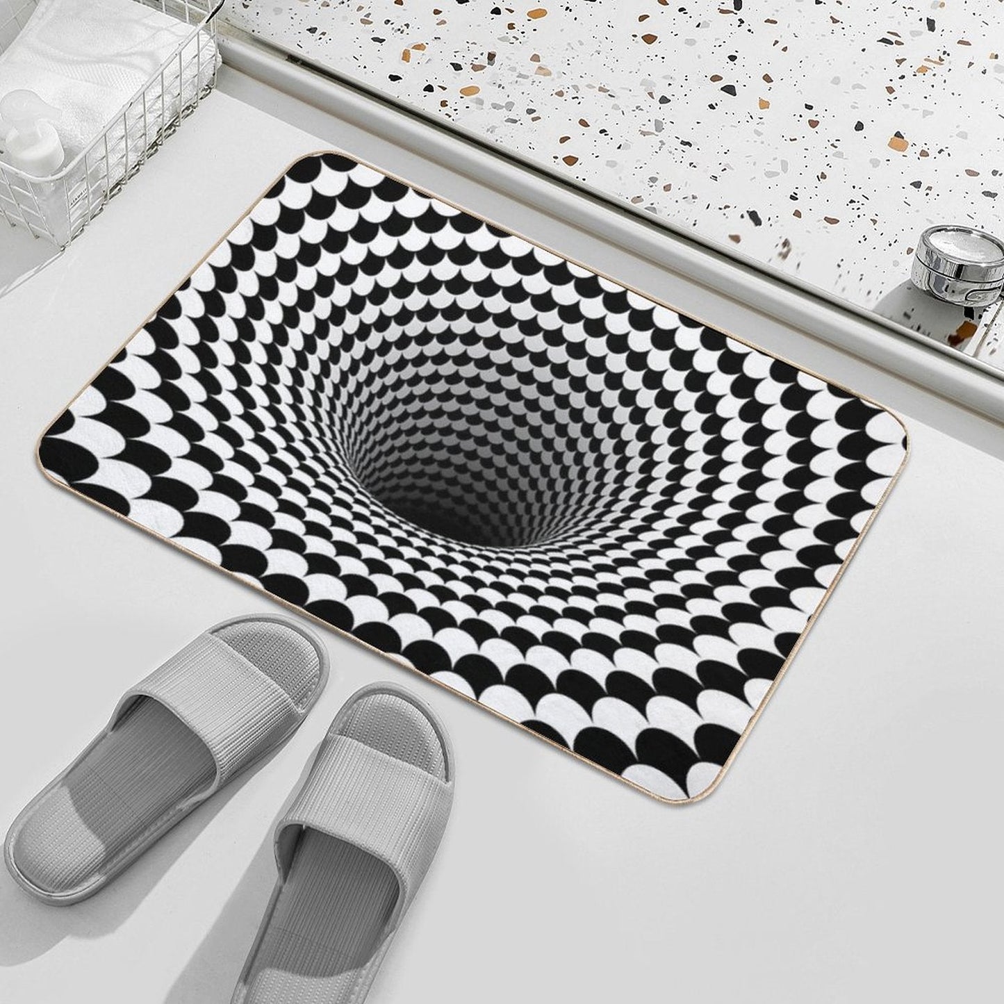 Optical Illusion Black And White Scales Houndstooth Black Hole Vortex Bath Mat