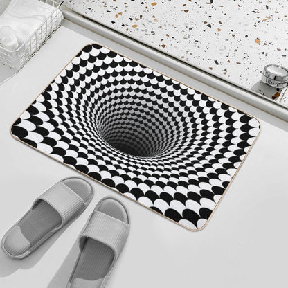 Optical Illusion Black And White Scales Houndstooth Black Hole Vortex Bath Mat