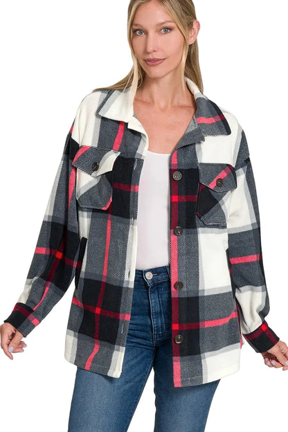 Oversized Plaid Fleece Shacket