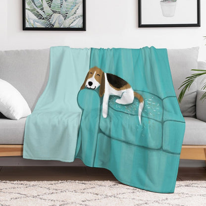 Happy Couch Dog  Cute Beagle Throw Blanket